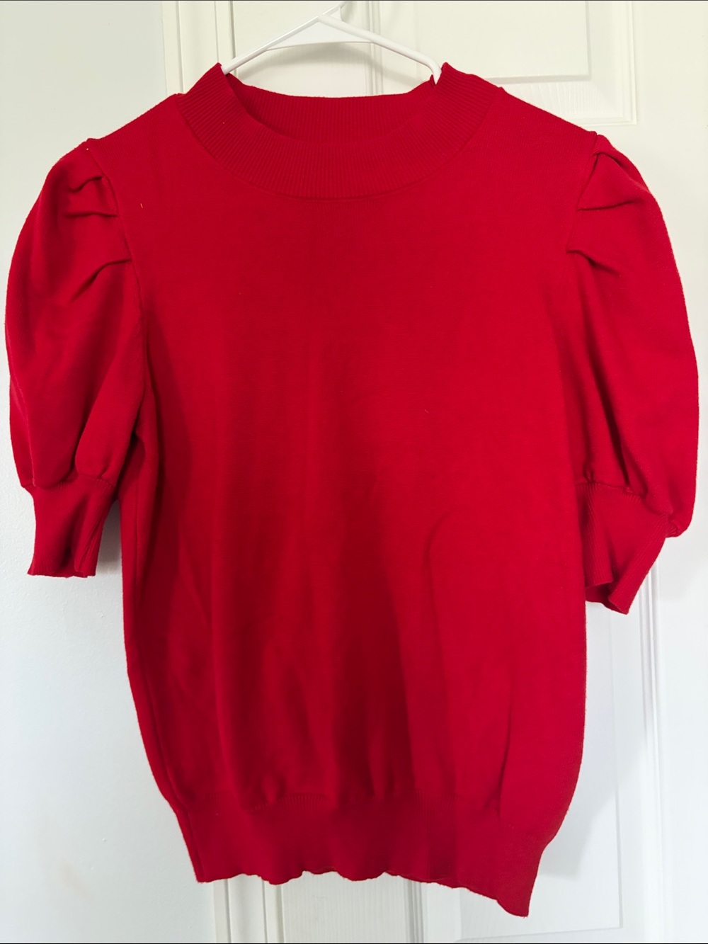 Red Puff Sleeve Knit Top - Women